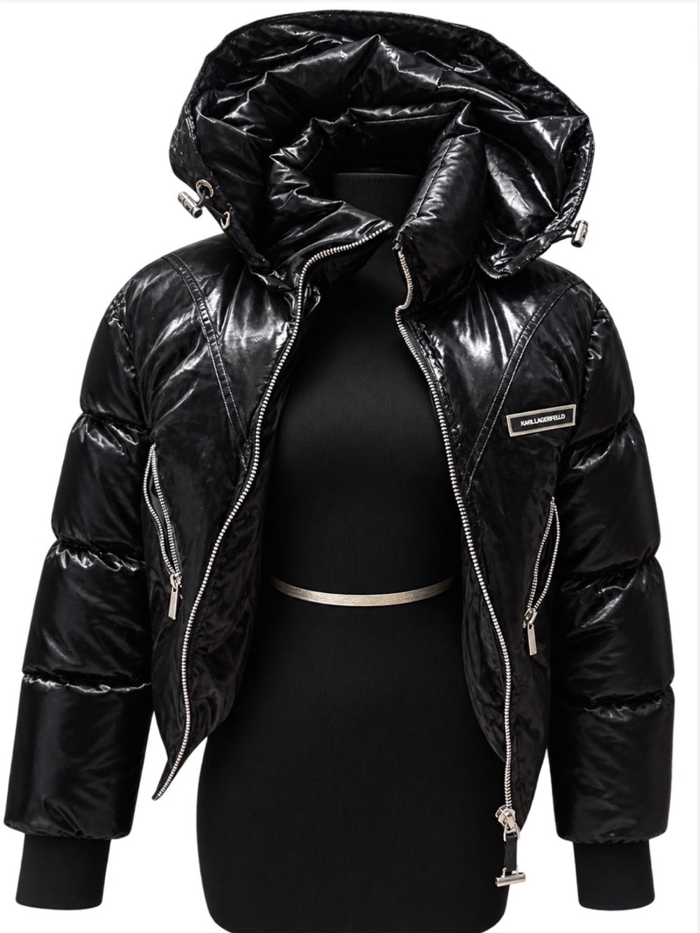 Maniere De Voir Black Shiny Hooded Puffer Jacket